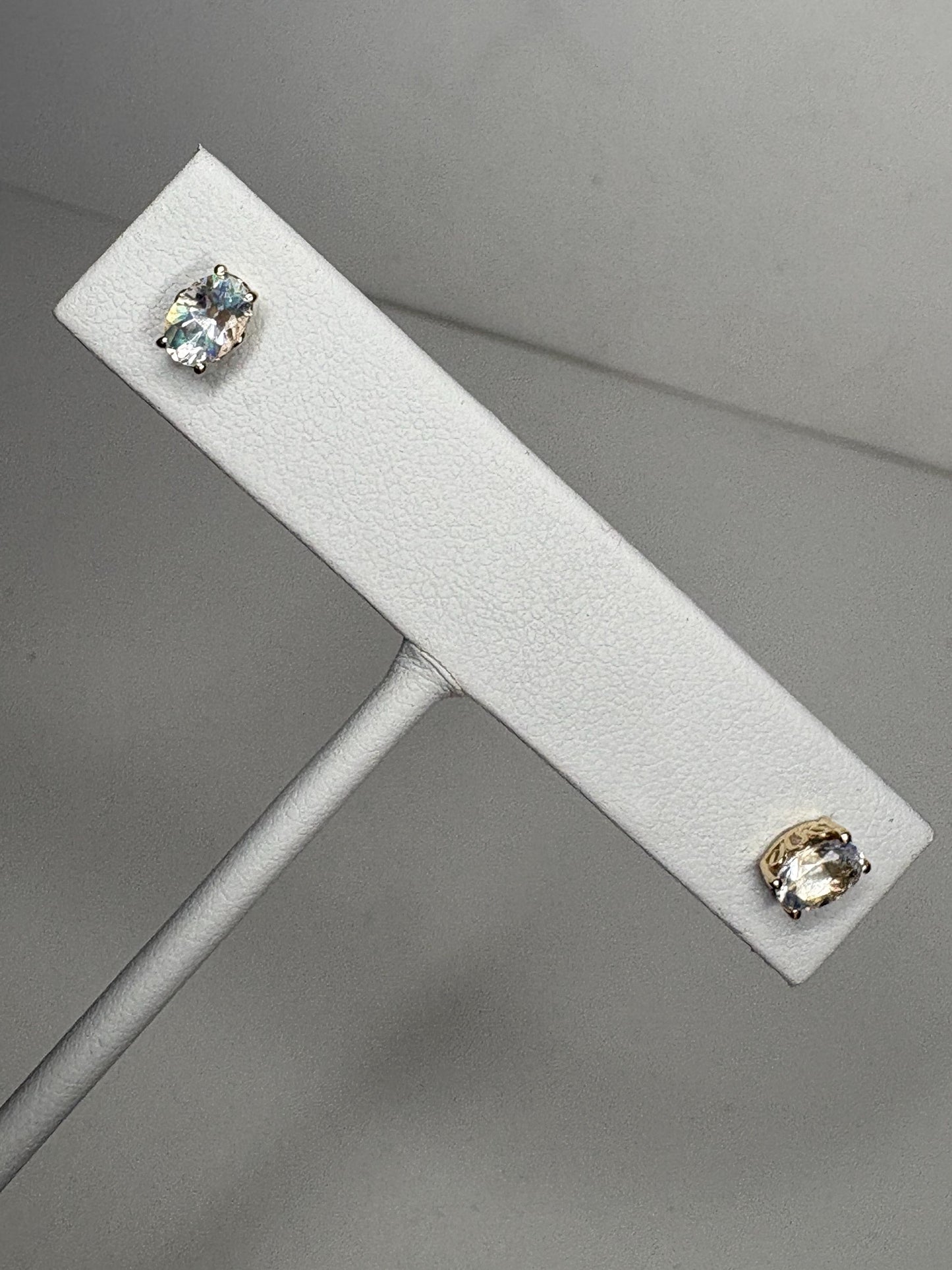 Madagascar Rainbow Moonstone Stud Earrings Fancy 9k Gold 6x4mm - NewLifeJewelryVault