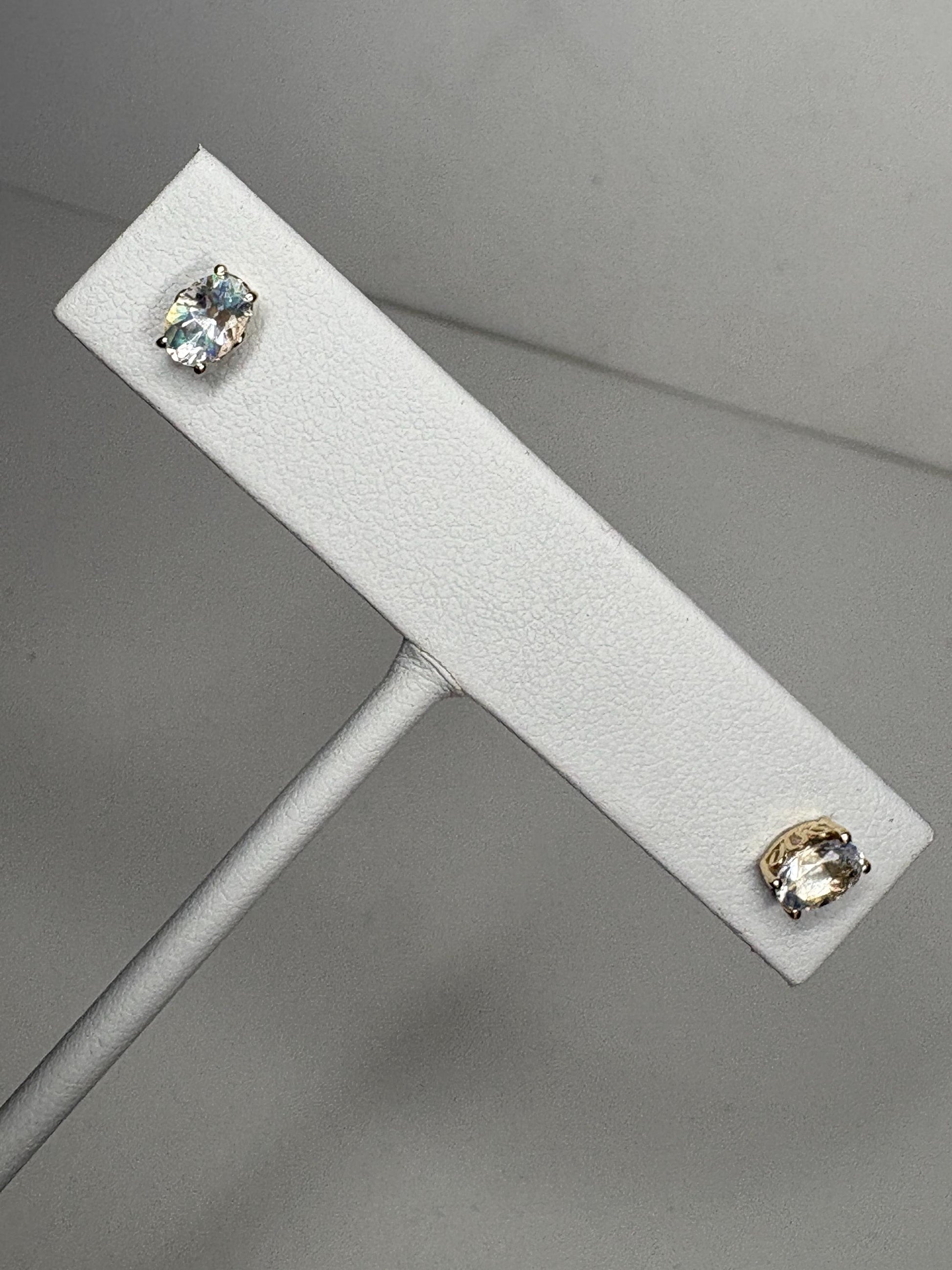Madagascar Rainbow Moonstone Stud Earrings Fancy 9k Gold 6x4mm - NewLifeJewelryVault