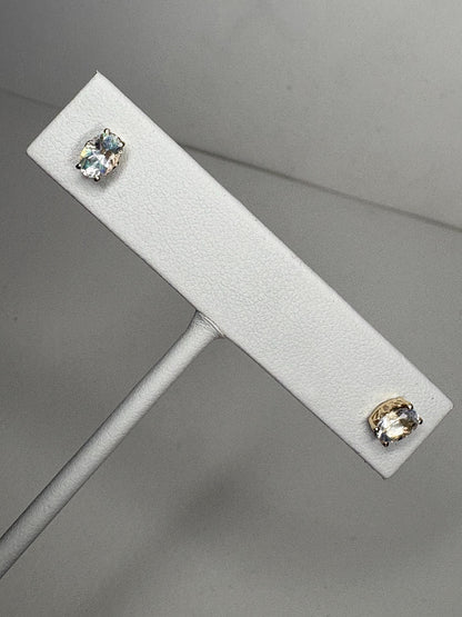 Madagascar Rainbow Moonstone Stud Earrings Fancy 9k Gold 6x4mm - NewLifeJewelryVault