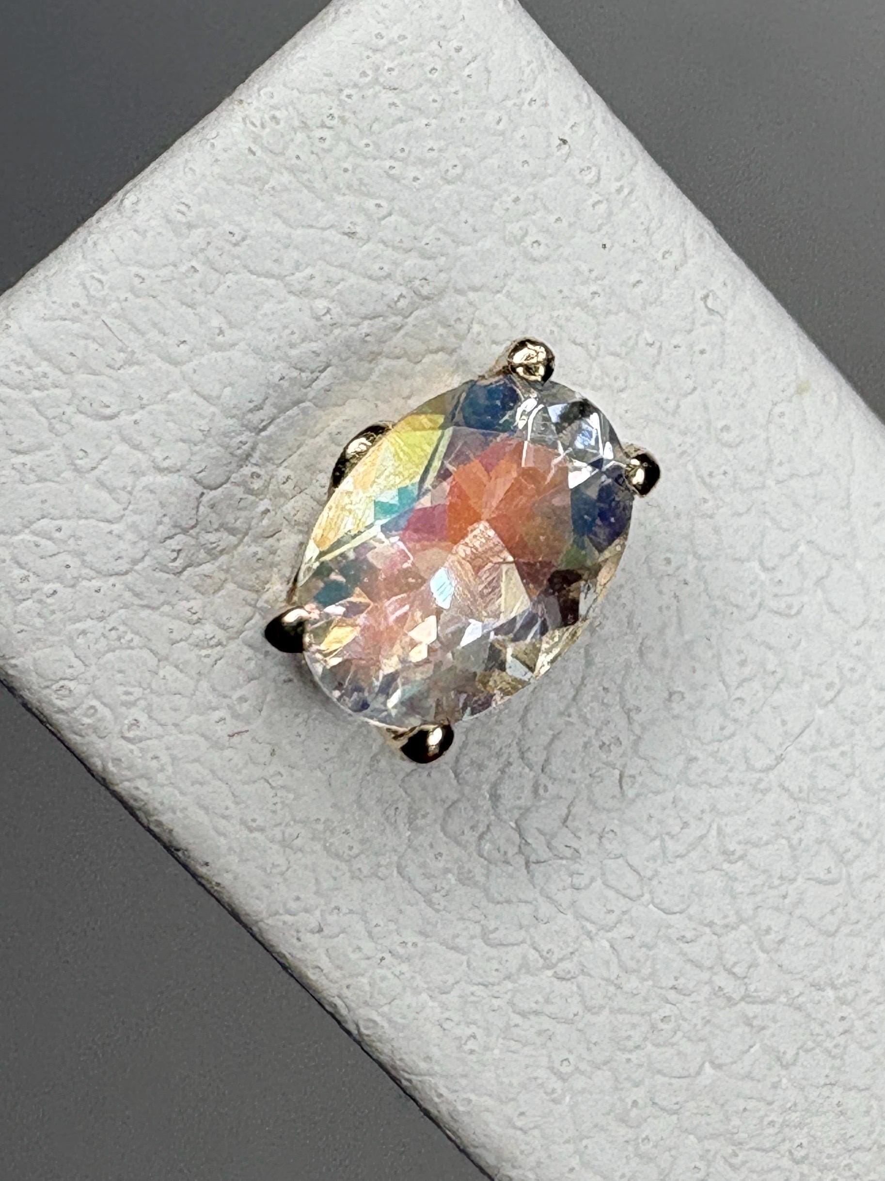 Madagascar Rainbow Moonstone Stud Earrings Fancy 9k Gold 6x4mm - NewLifeJewelryVault