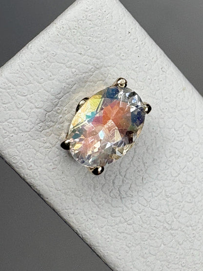 Madagascar Rainbow Moonstone Stud Earrings Fancy 9k Gold 6x4mm - NewLifeJewelryVault