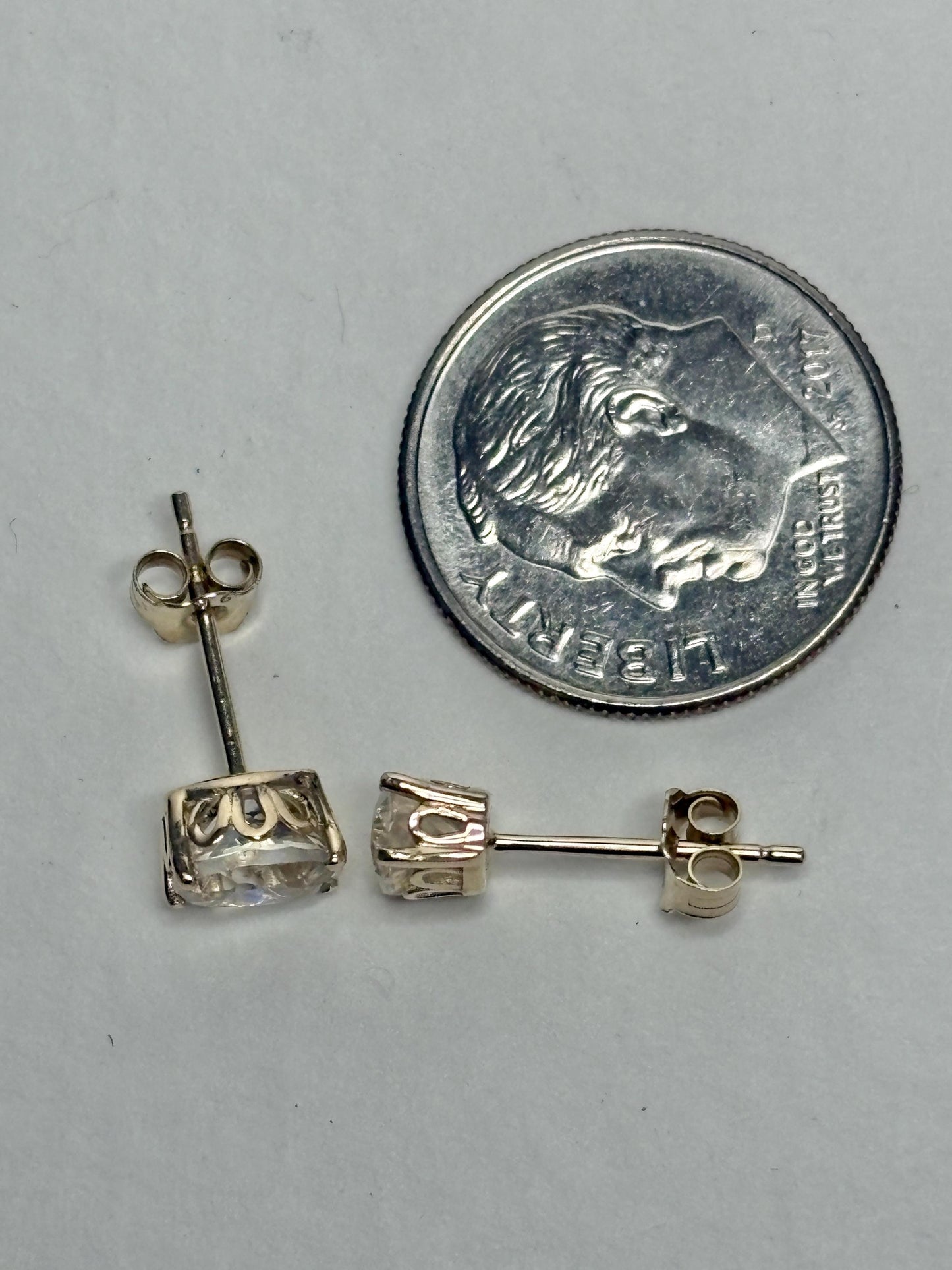 Madagascar Rainbow Moonstone Stud Earrings Fancy 9k Gold 6x4mm - NewLifeJewelryVault