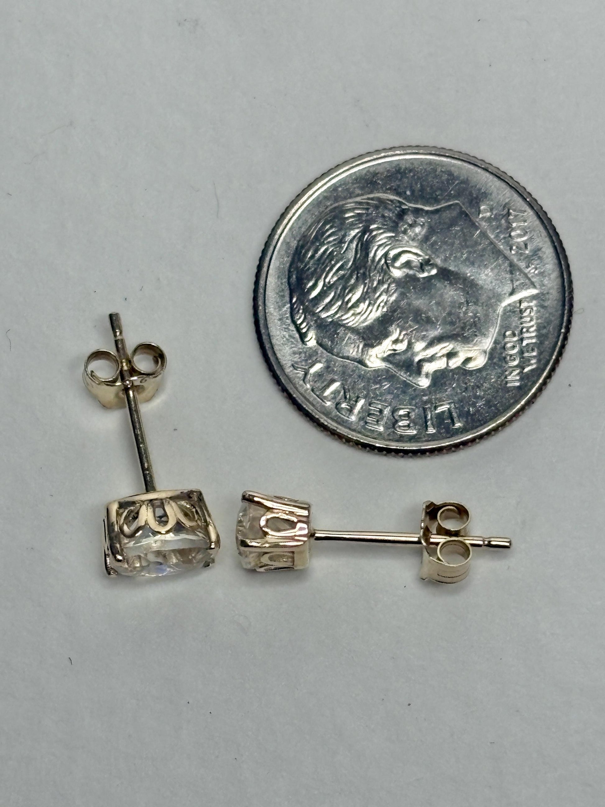 Madagascar Rainbow Moonstone Stud Earrings Fancy 9k Gold 6x4mm - NewLifeJewelryVault