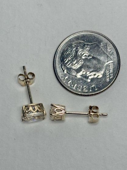 Madagascar Rainbow Moonstone Stud Earrings Fancy 9k Gold 6x4mm - NewLifeJewelryVault
