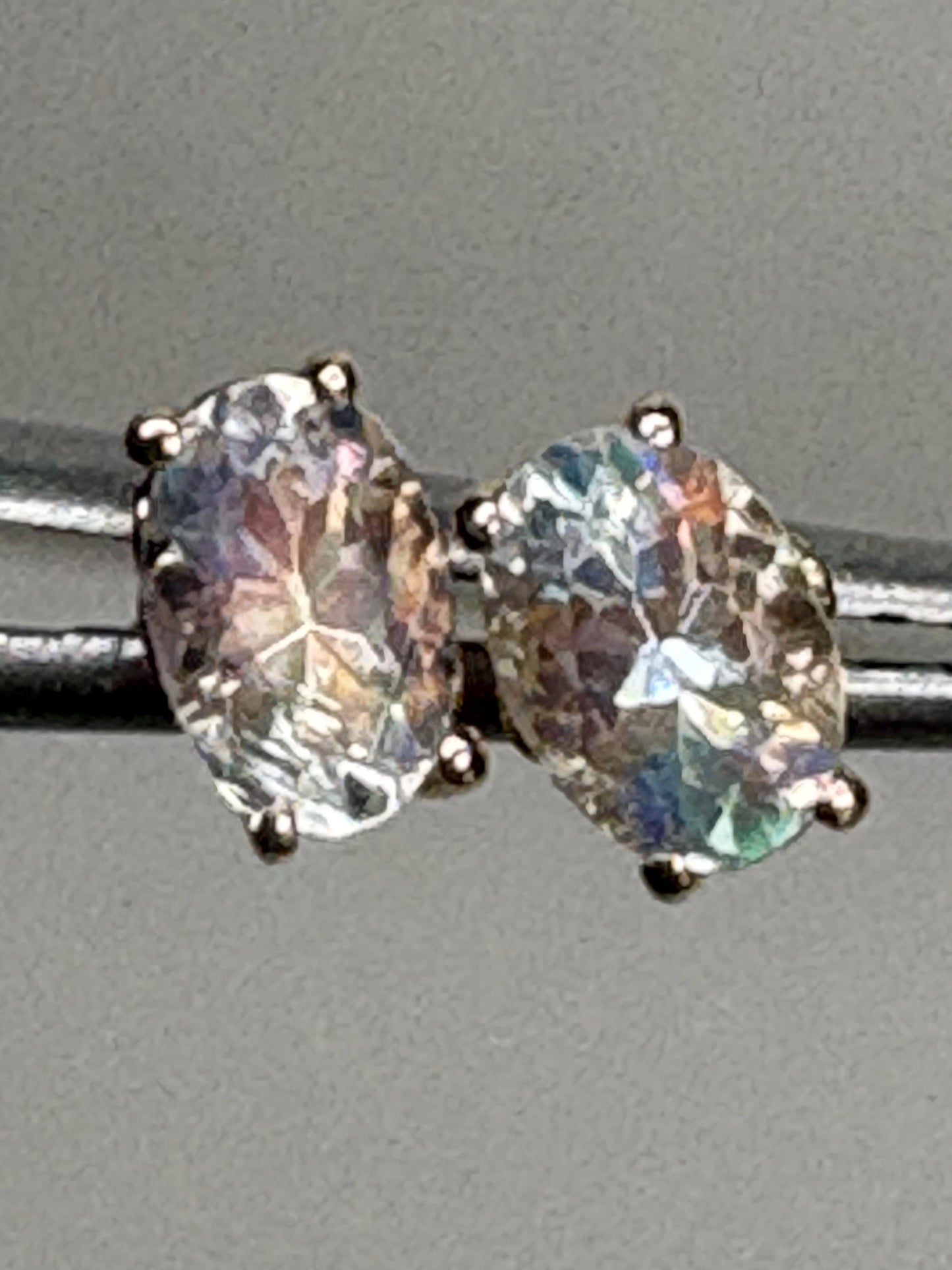 Madagascar Rainbow Moonstone Stud Earrings Fancy 9k Gold 6x4mm - NewLifeJewelryVault