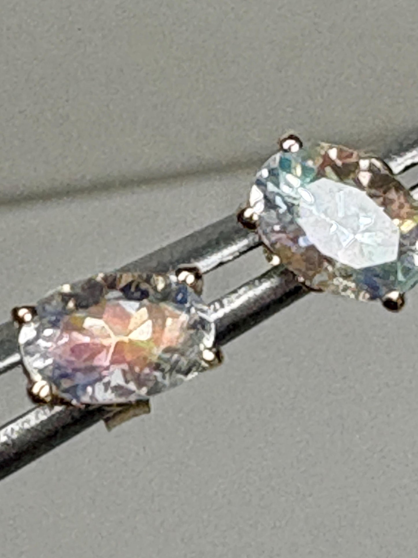 Madagascar Rainbow Moonstone Stud Earrings Fancy 9k Gold 6x4mm - NewLifeJewelryVault