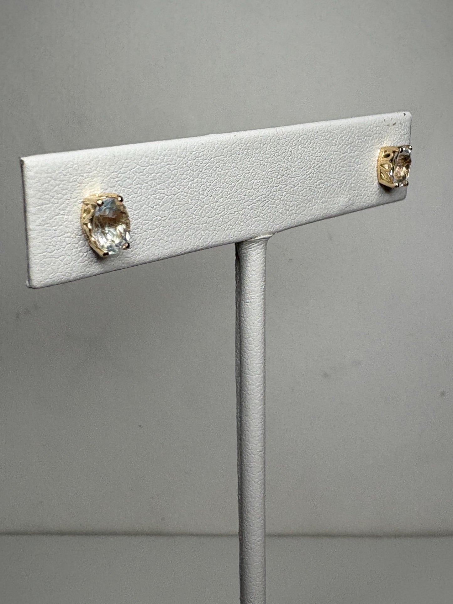 Madagascar Rainbow Moonstone Stud Earrings Fancy 9k Gold 6x4mm - NewLifeJewelryVault