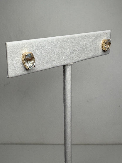 Madagascar Rainbow Moonstone Stud Earrings Fancy 9k Gold 6x4mm - NewLifeJewelryVault