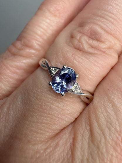 Tanzanite Solitaire Ring Sterling Silver size 7 - NewLifeJewelryVault