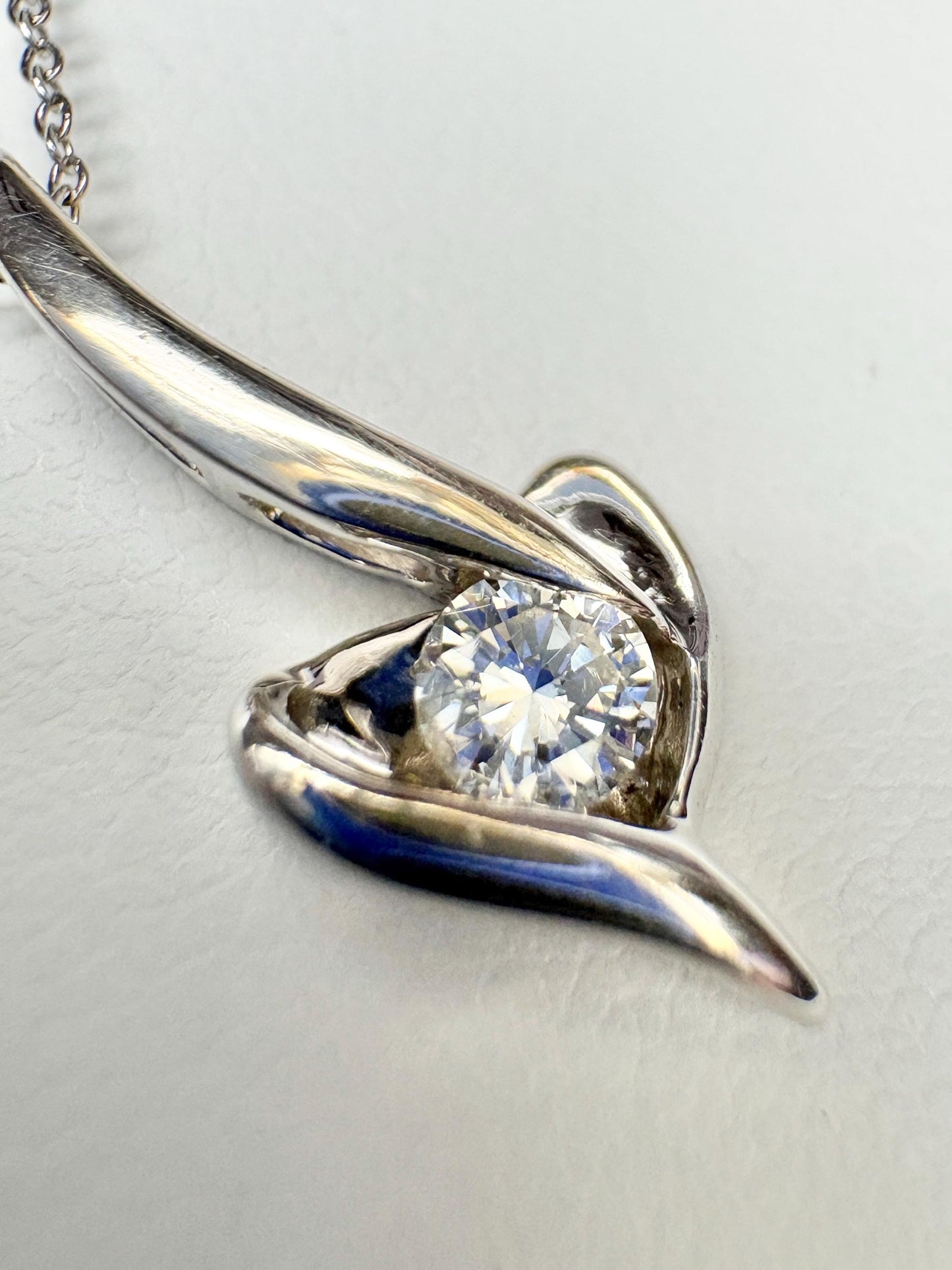 Natural Diamond Solitaire Pendant by Sirena Diamond 1/7ct on Monica Vinader Chain 14k White Gold Adjustable 16/17/18" - NewLifeJewelryVault