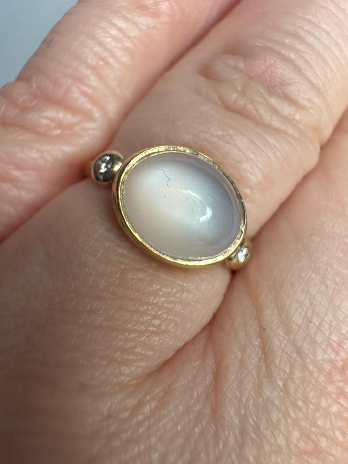 Moonstone and Diamond Ring East West Set 14k Gold size 6.5 - NewLifeJewelryVault
