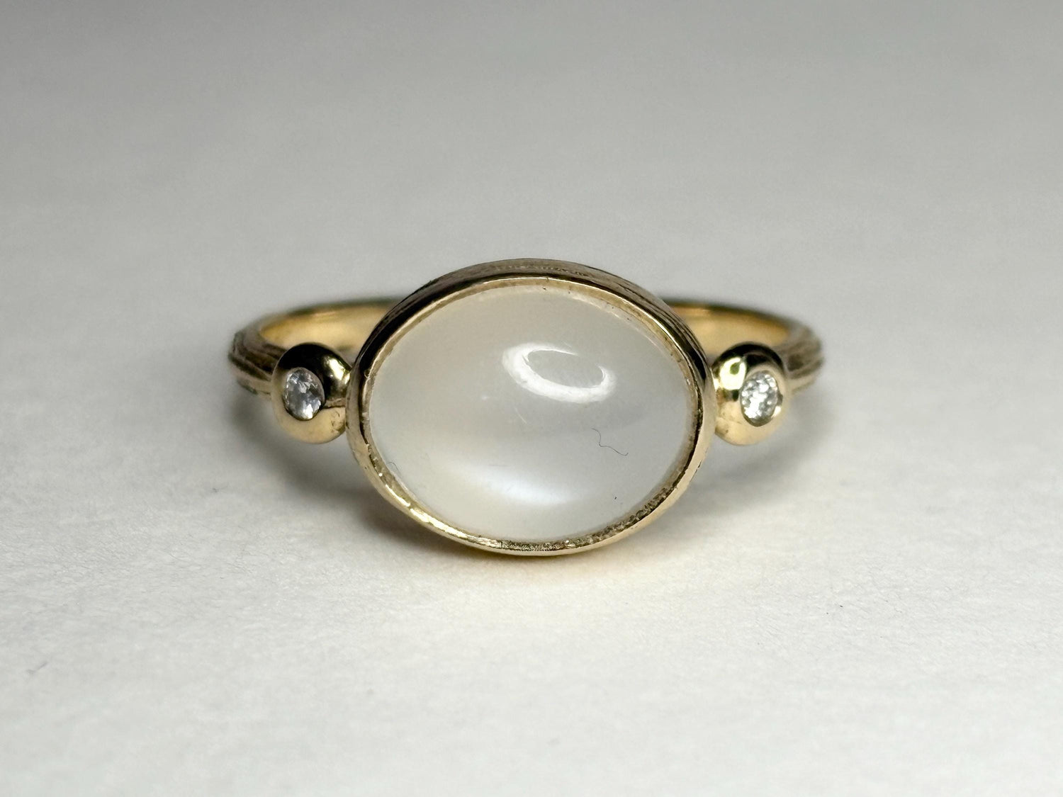 Moonstone and Diamond Ring East West Set 14k Gold size 6.5 - NewLifeJewelryVault