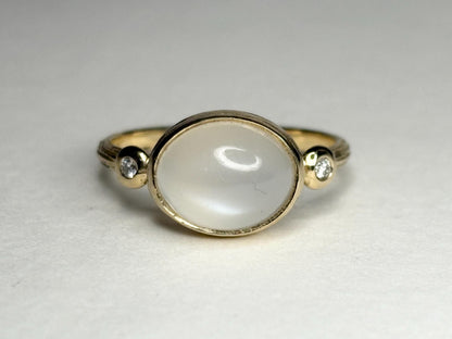 Moonstone and Diamond Ring East West Set 14k Gold size 6.5 - NewLifeJewelryVault