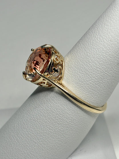 Stunning Bi Color Light Red Oregon Sunstone Solitaire in 14k Gold 4.84ct size 7 - NewLifeJewelryVault