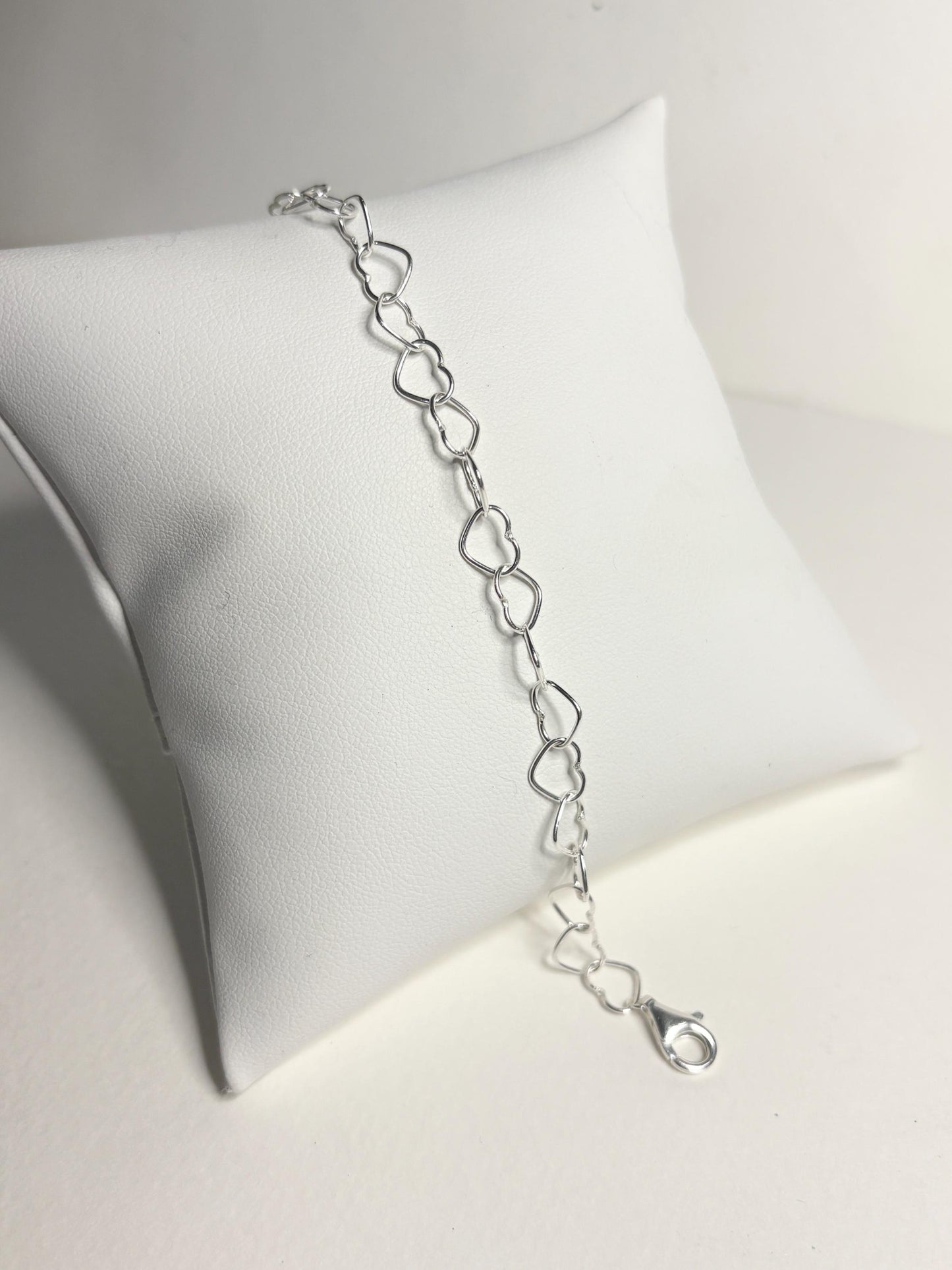 Heart Link Charm Bracelet in Sterling Silver 6mm Adjustable 7.25" - NewLifeJewelryVault