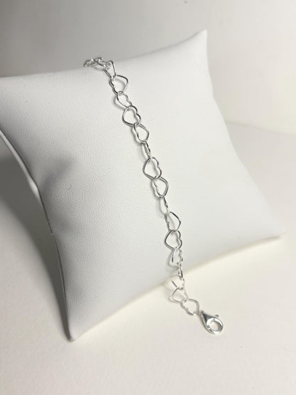 Heart Link Charm Bracelet in Sterling Silver 6mm Adjustable 7.25" - NewLifeJewelryVault