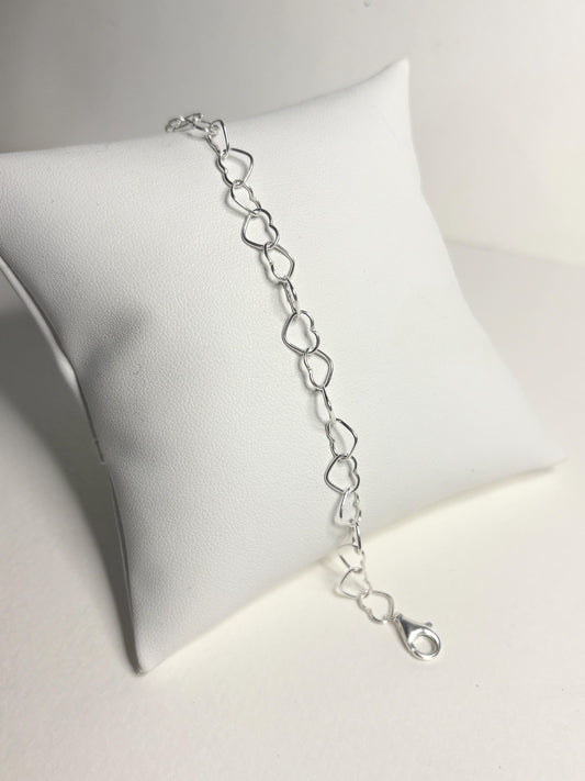 Heart Link Charm Bracelet in Sterling Silver 6mm Adjustable 7.25" - NewLifeJewelryVault