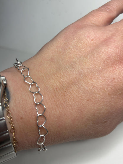 Heart Link Charm Bracelet in Sterling Silver 6mm Adjustable 7.25" - NewLifeJewelryVault