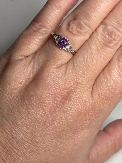Arizona Four Peaks Amethyst Celtic Style Solitaire Ring Sterling Silver size 6.75 - NewLifeJewelryVault
