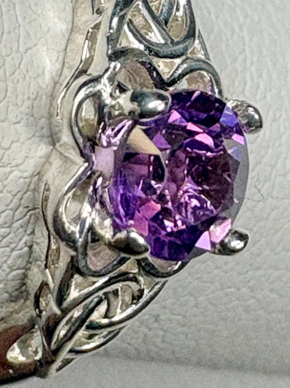 Arizona Four Peaks Amethyst Celtic Style Solitaire Ring Sterling Silver size 6.75 - NewLifeJewelryVault