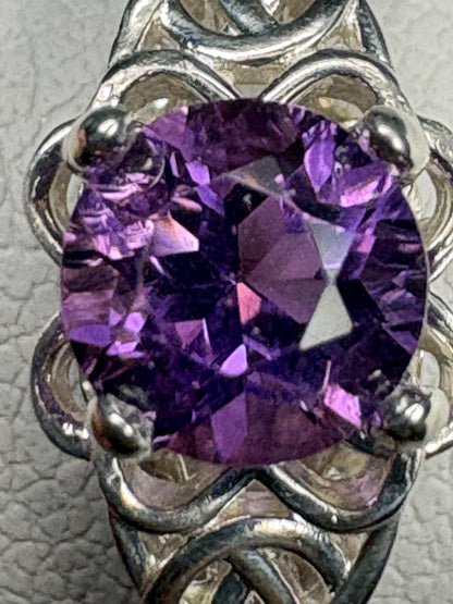 Arizona Four Peaks Amethyst Celtic Style Solitaire Ring Sterling Silver size 6.75 - NewLifeJewelryVault