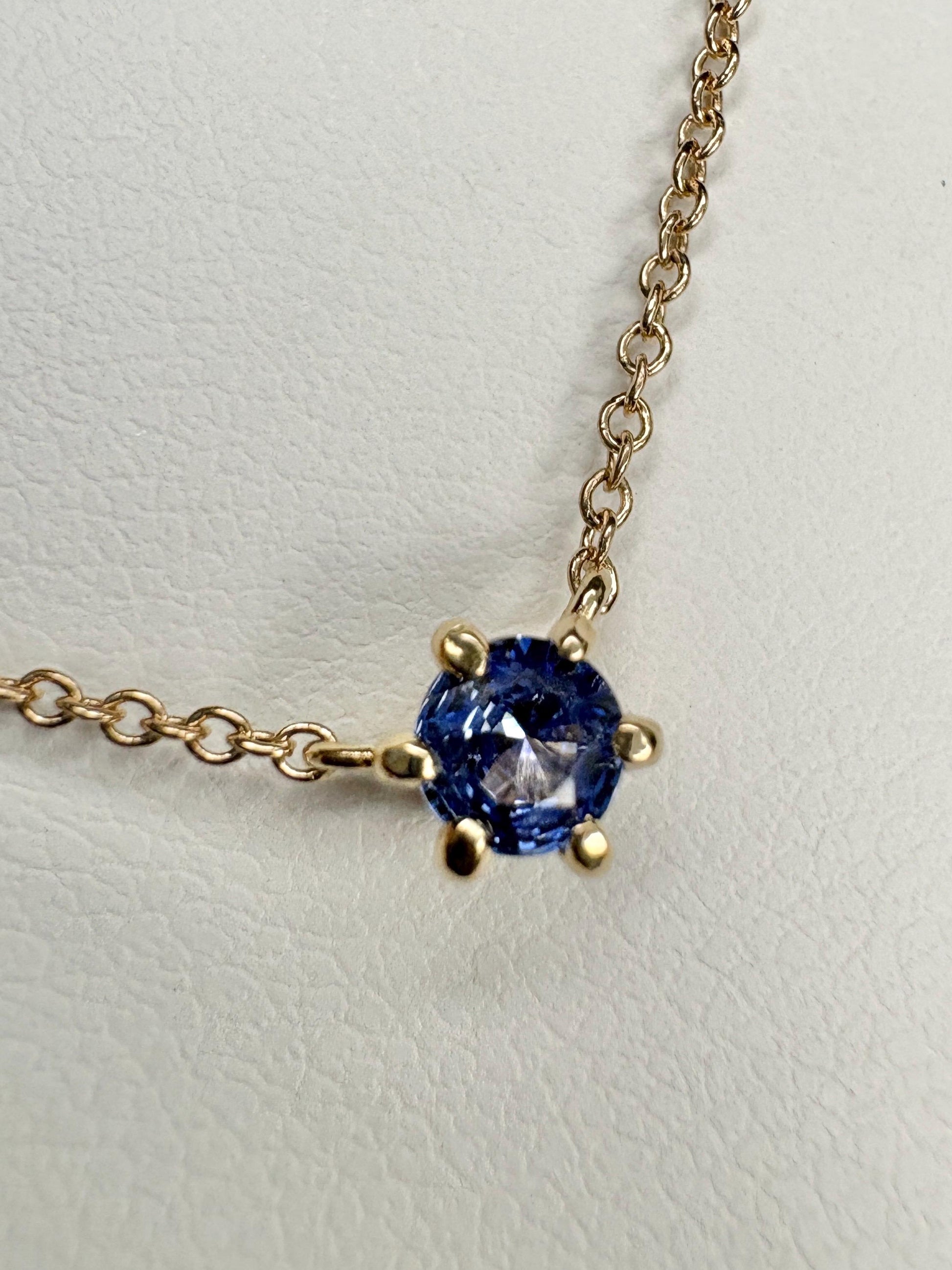 Natural Violetish-Blue Sapphire Solitaire Necklace Solid 14k Gold 18" - NewLifeJewelryVault
