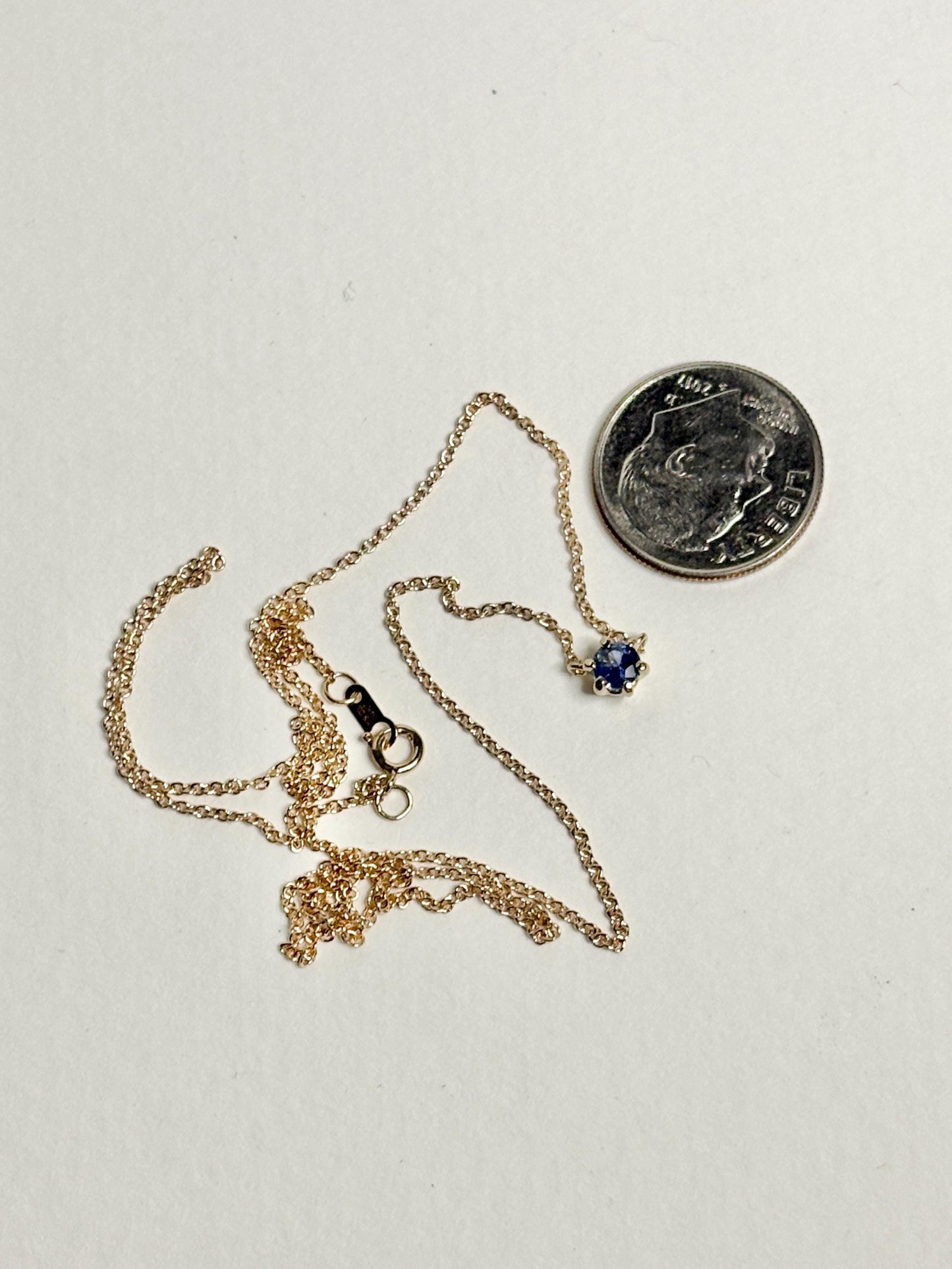 Natural Violetish-Blue Sapphire Solitaire Necklace Solid 14k Gold 18" - NewLifeJewelryVault