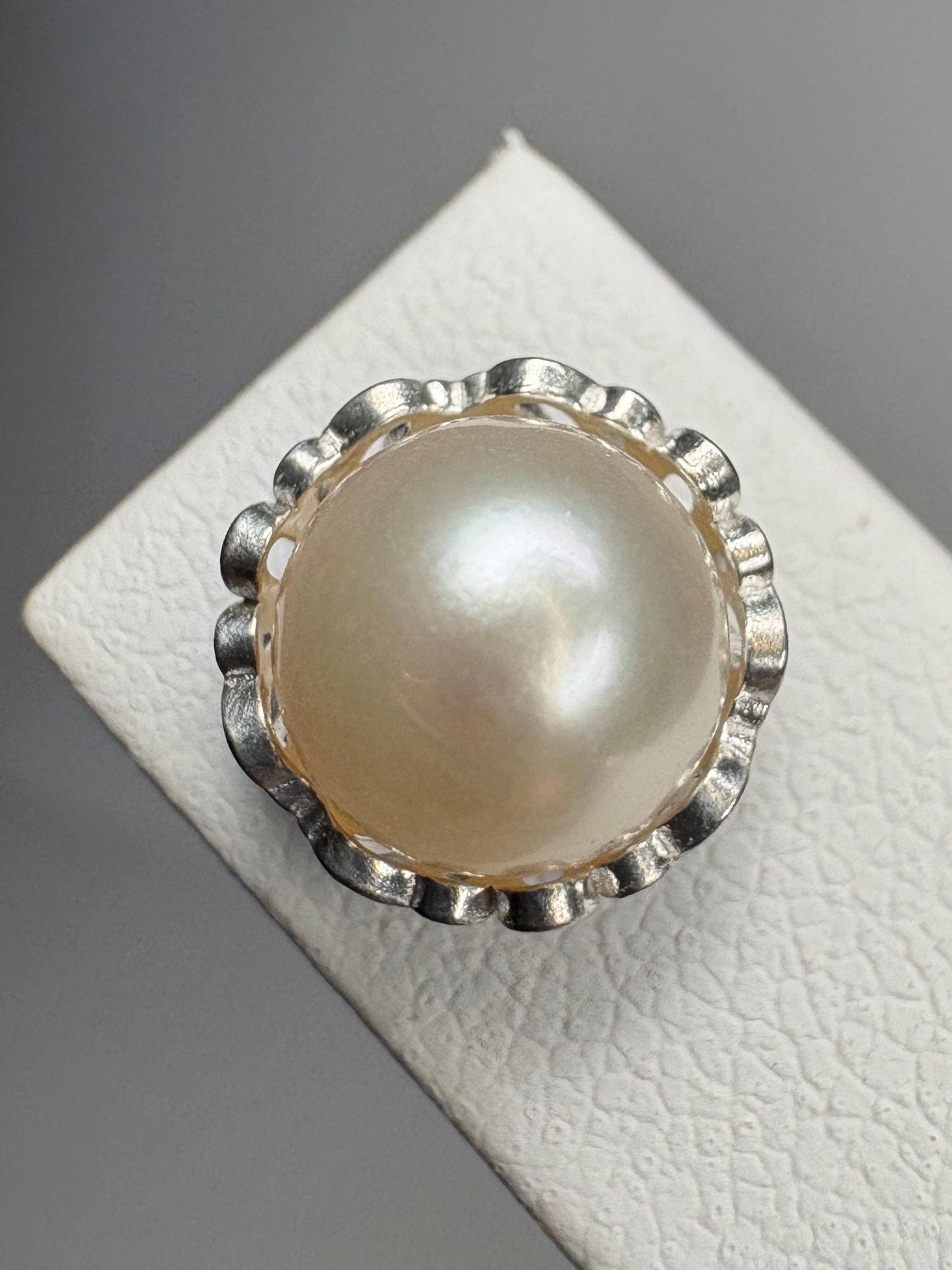 Cultured Akoya Pearl Stud Earrings in Lacy Sterling Silver 7.4mm - NewLifeJewelryVault
