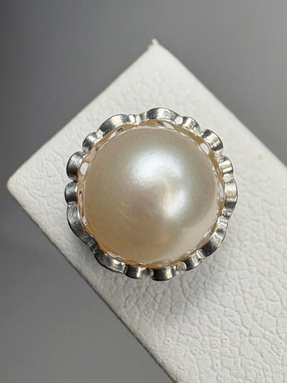 Cultured Akoya Pearl Stud Earrings in Lacy Sterling Silver 7.4mm - NewLifeJewelryVault