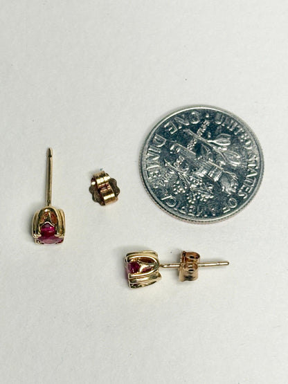 Rubellite Tourmaline Hot Pink Stud Earrings Solid 18k Gold 4mm - NewLifeJewelryVault