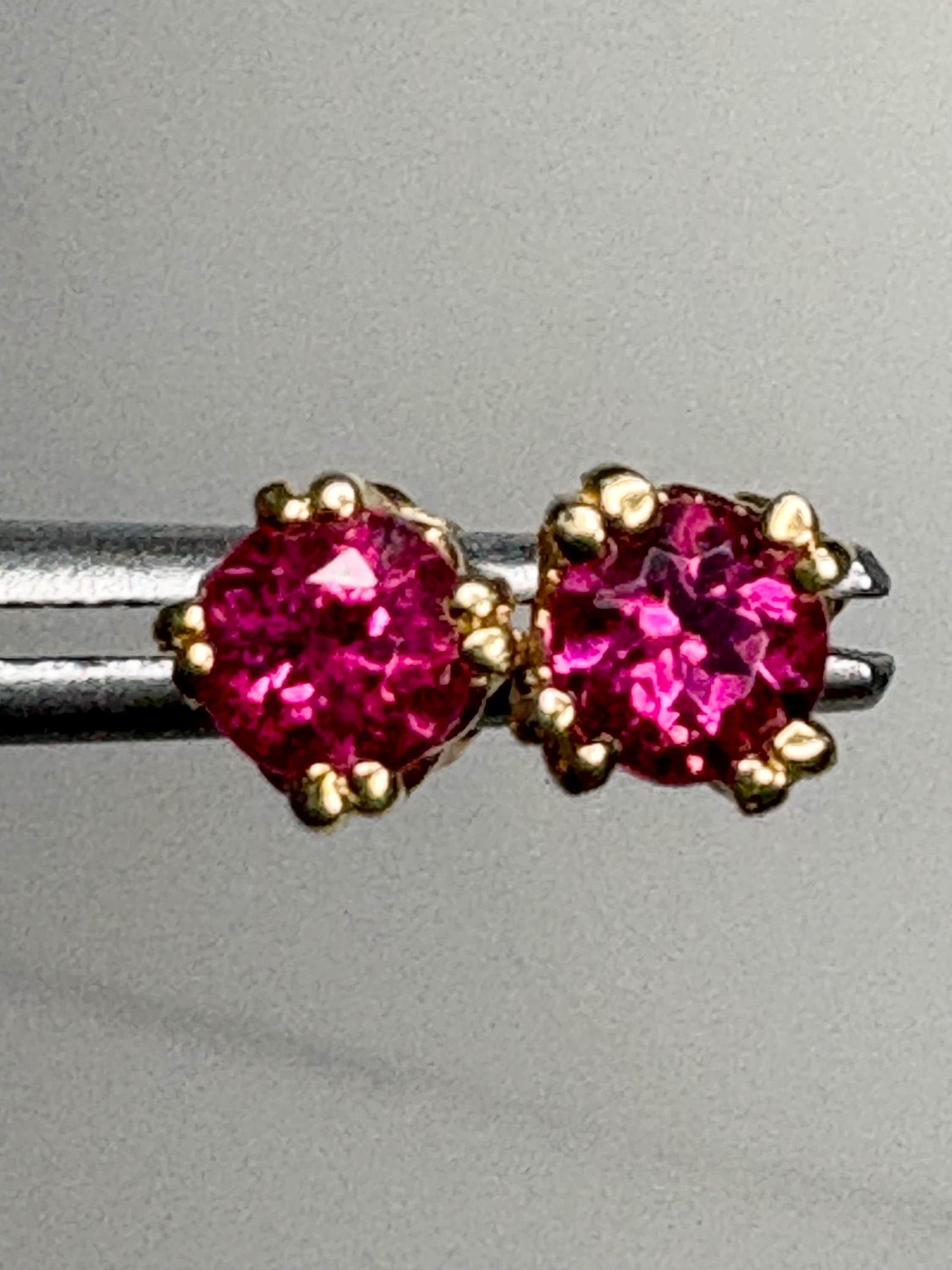 Rubellite Tourmaline Hot Pink Stud Earrings Solid 18k Gold 4mm - NewLifeJewelryVault