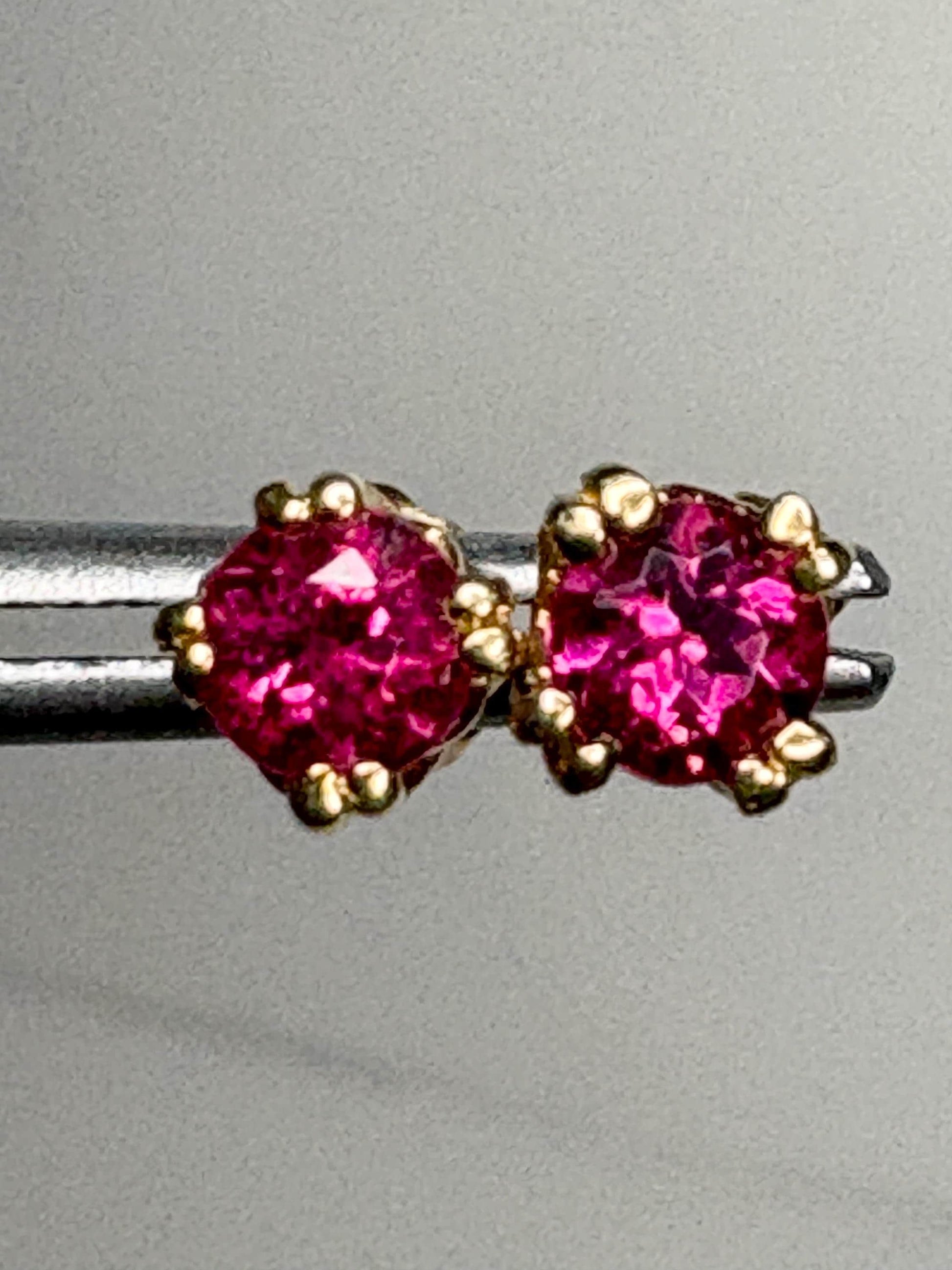 Rubellite Tourmaline Hot Pink Stud Earrings Solid 18k Gold 4mm - NewLifeJewelryVault