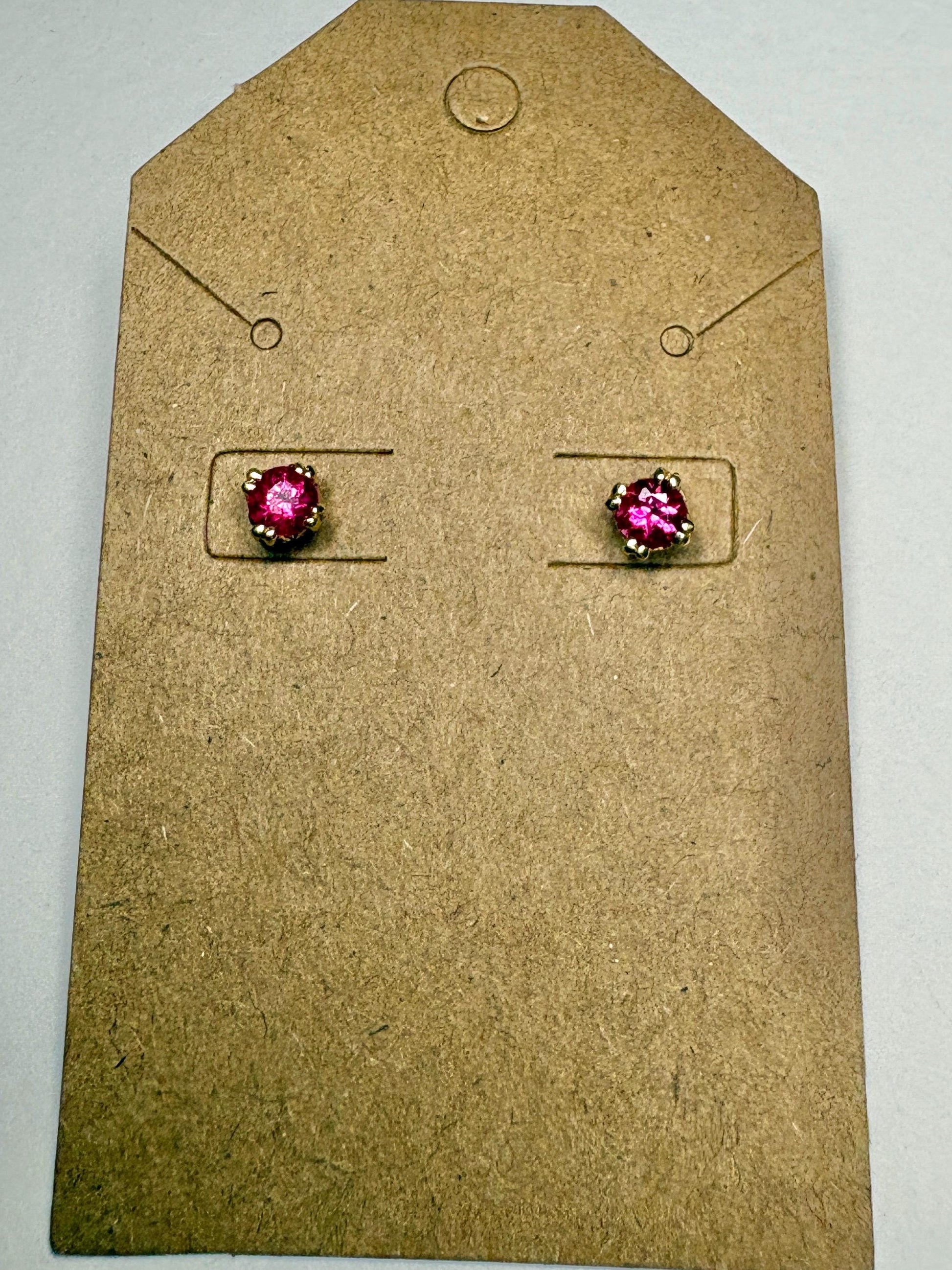 Rubellite Tourmaline Hot Pink Stud Earrings Solid 18k Gold 4mm - NewLifeJewelryVault