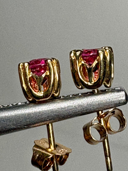 Rubellite Tourmaline Hot Pink Stud Earrings Solid 18k Gold 4mm - NewLifeJewelryVault