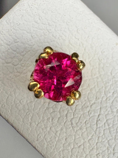 Rubellite Tourmaline Hot Pink Stud Earrings Solid 18k Gold 4mm - NewLifeJewelryVault