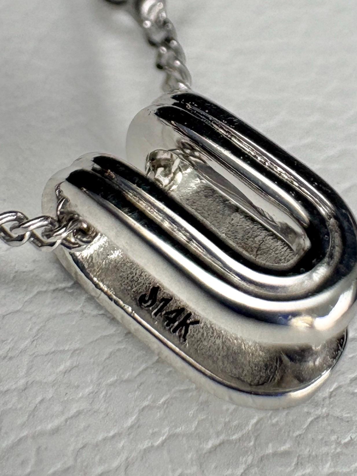 Tiny 'U' Diamond Pendant Necklace 14k White Gold with 9k Chain 18" - NewLifeJewelryVault