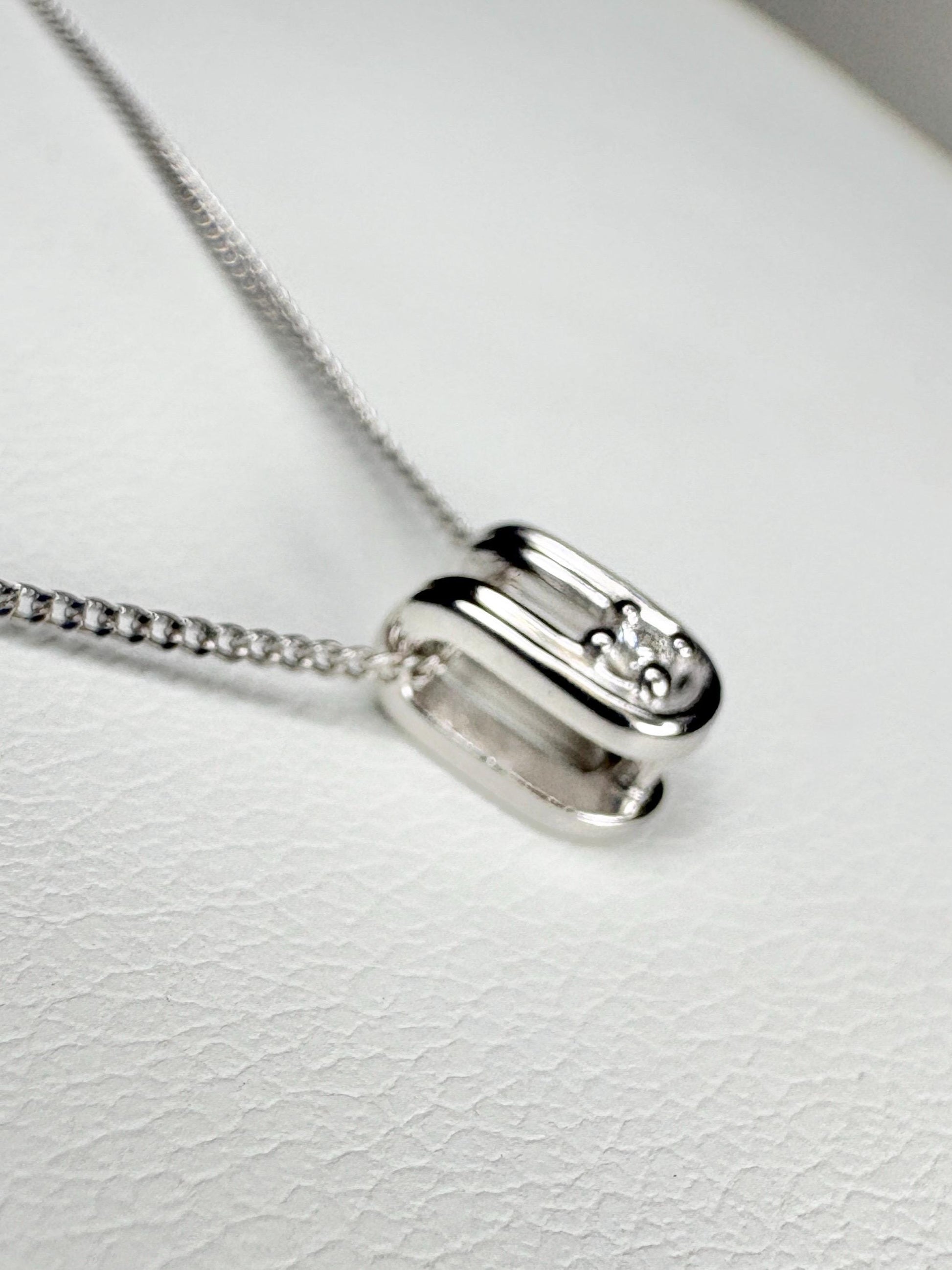 Tiny 'U' Diamond Pendant Necklace 14k White Gold with 9k Chain 18" - NewLifeJewelryVault