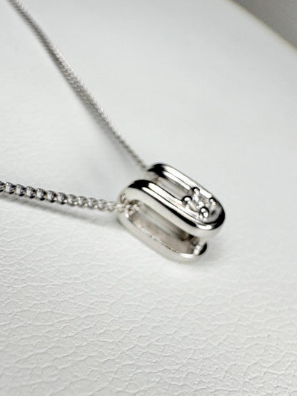 Tiny 'U' Diamond Pendant Necklace 14k White Gold with 9k Chain 18" - NewLifeJewelryVault