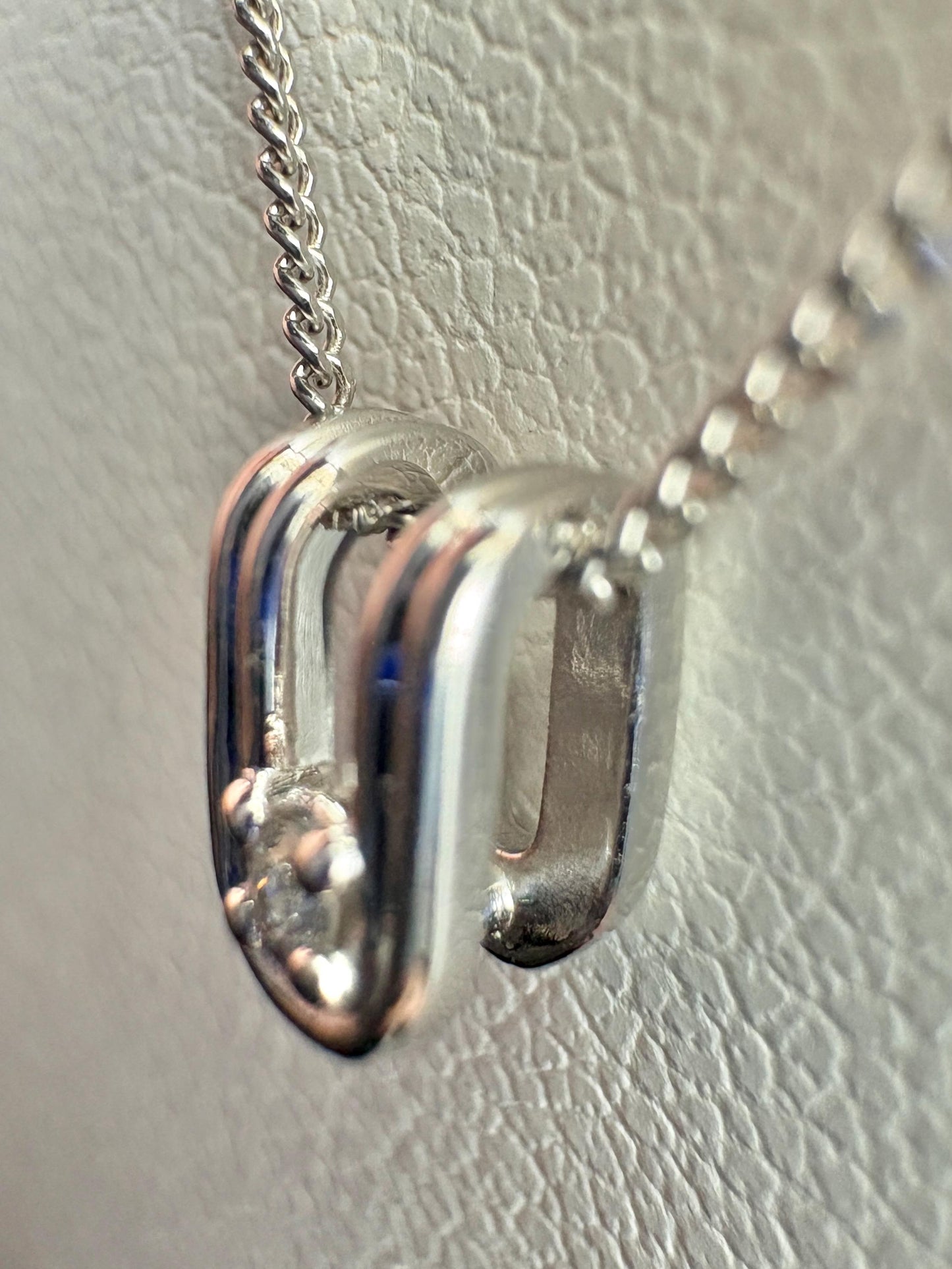 Tiny 'U' Diamond Pendant Necklace 14k White Gold with 9k Chain 18" - NewLifeJewelryVault