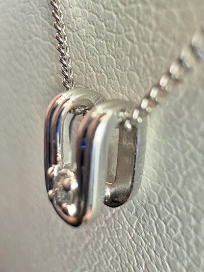 Tiny 'U' Diamond Pendant Necklace 14k White Gold with 9k Chain 18" - NewLifeJewelryVault