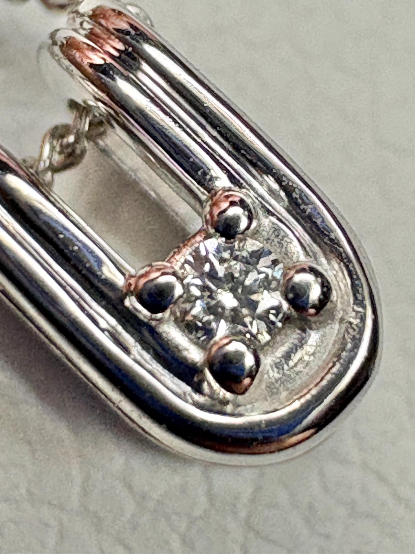 Tiny 'U' Diamond Pendant Necklace 14k White Gold with 9k Chain 18" - NewLifeJewelryVault