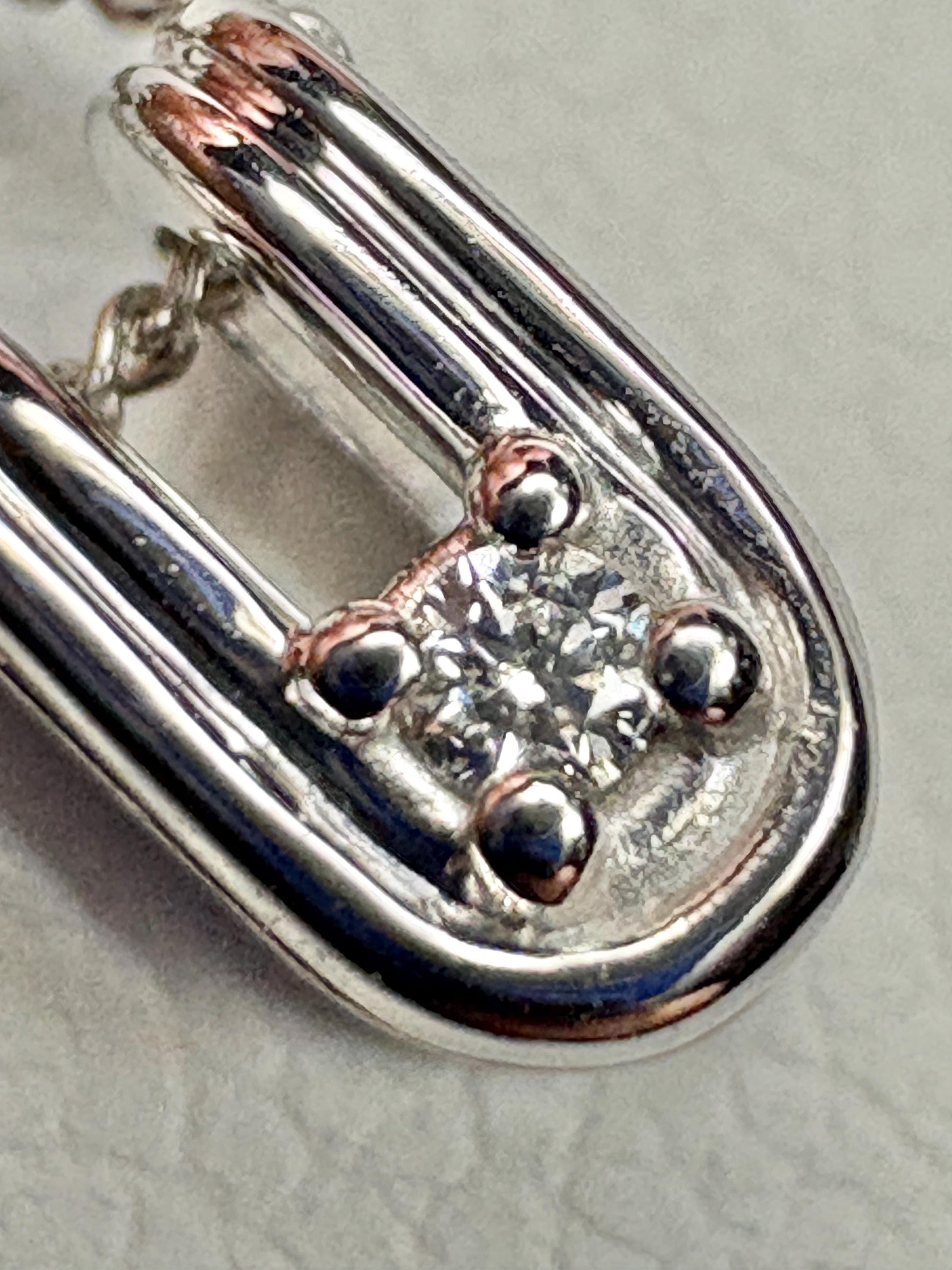 Tiny 'U' Diamond Pendant Necklace 14k White Gold with 9k Chain 18" - NewLifeJewelryVault