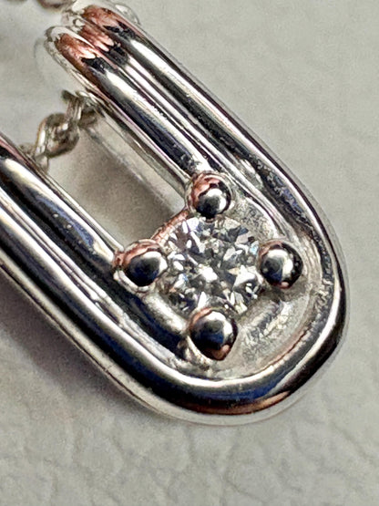 Tiny 'U' Diamond Pendant Necklace 14k White Gold with 9k Chain 18" - NewLifeJewelryVault