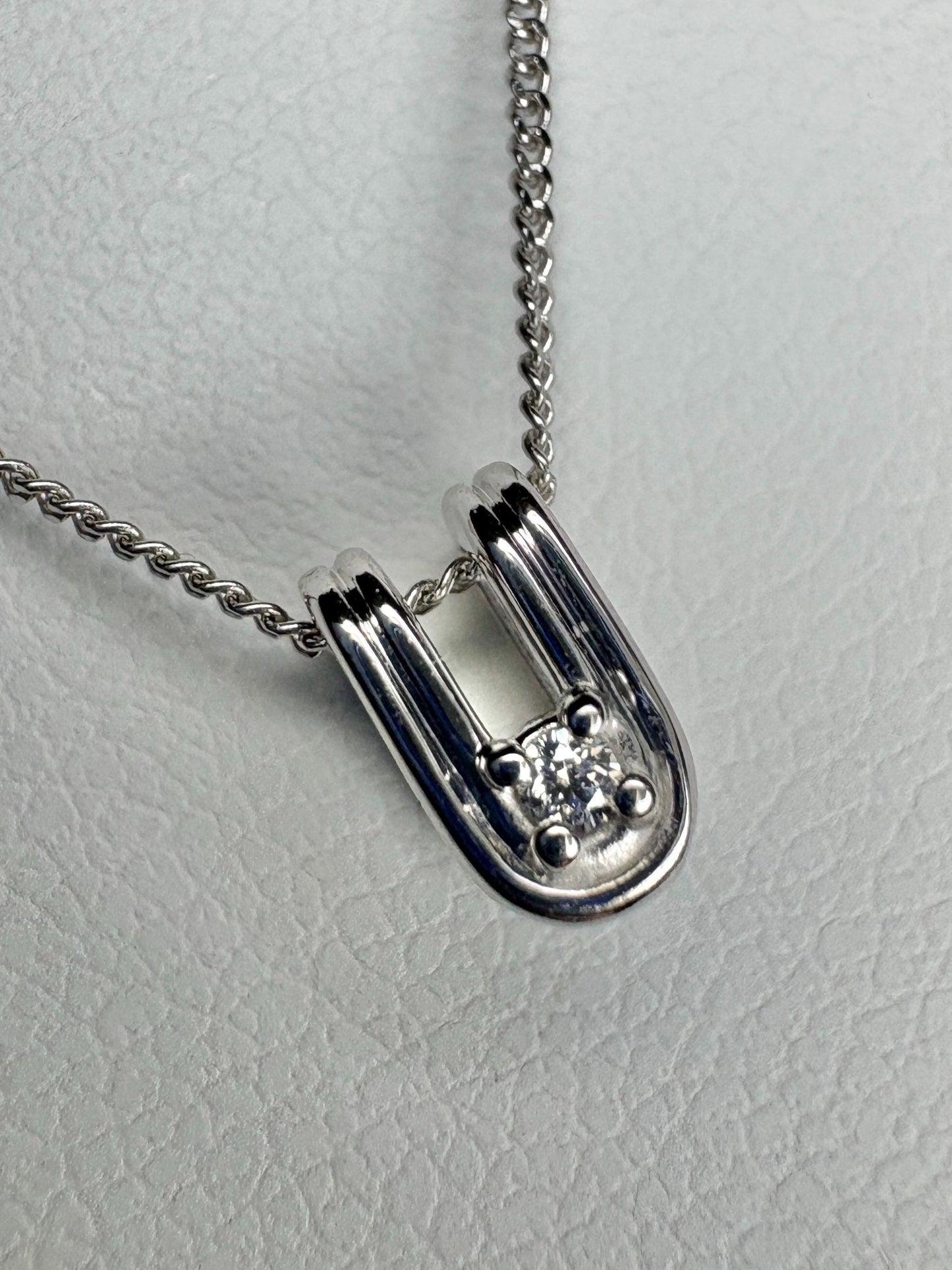 Tiny 'U' Diamond Pendant Necklace 14k White Gold with 9k Chain 18" - NewLifeJewelryVault