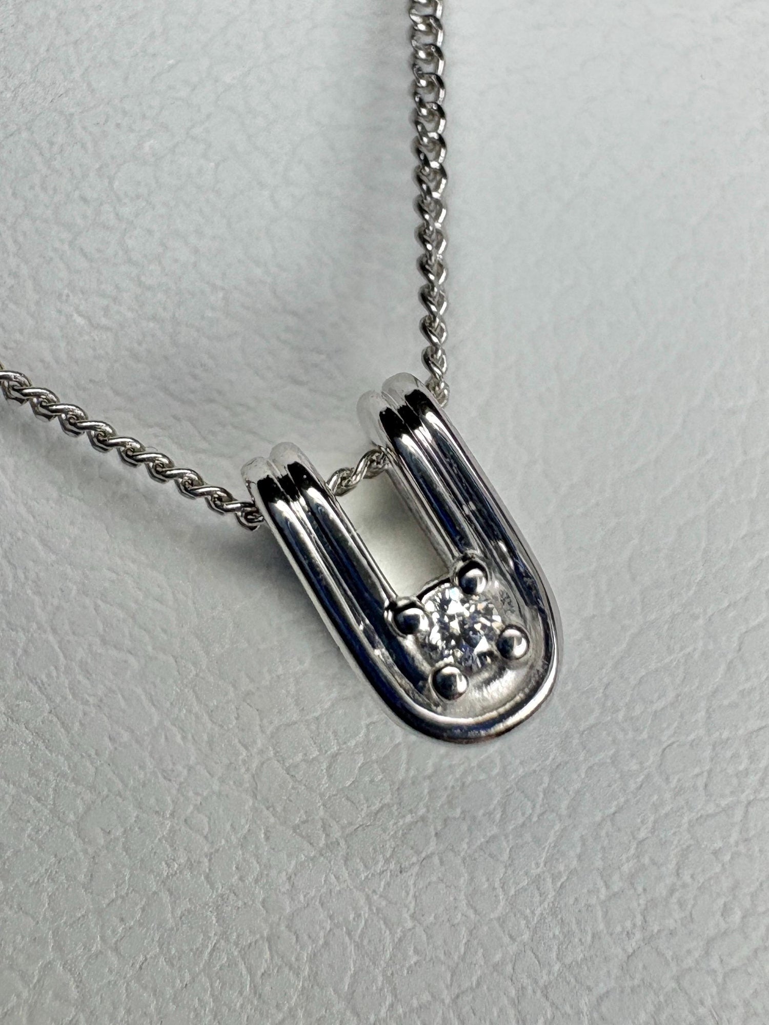 Tiny 'U' Diamond Pendant Necklace 14k White Gold with 9k Chain 18" - NewLifeJewelryVault