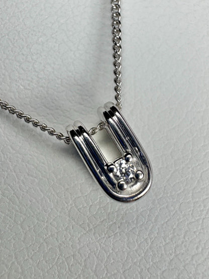 Tiny 'U' Diamond Pendant Necklace 14k White Gold with 9k Chain 18" - NewLifeJewelryVault