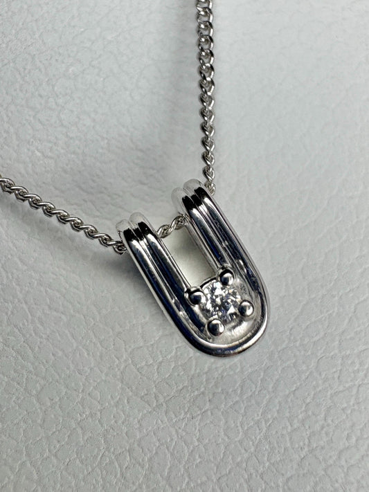 Tiny 'U' Diamond Pendant Necklace 14k White Gold with 9k Chain 18" - NewLifeJewelryVault