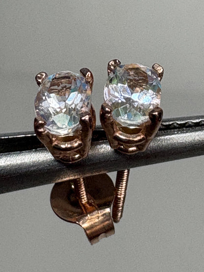 Madagascar Rainbow Moonstone Oval Stud Earrings 14k Rose Gold - NewLifeJewelryVault