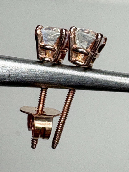 Madagascar Rainbow Moonstone Oval Stud Earrings 14k Rose Gold - NewLifeJewelryVault