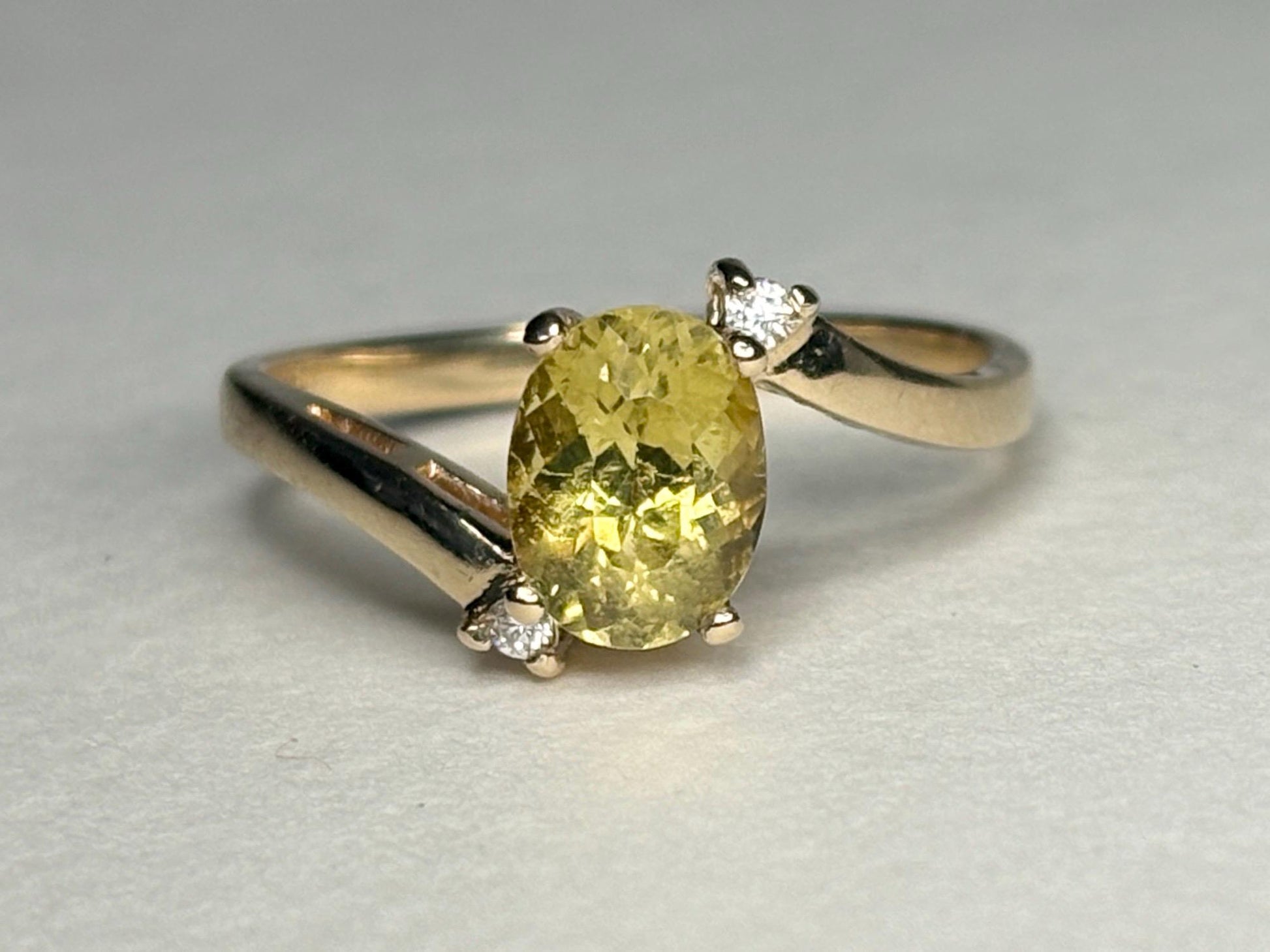 Chrysoberyl and Diamond Bypass Ring Solid 14k Gold size 8 - NewLifeJewelryVault